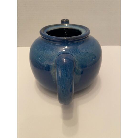 Cobalt Blue Pottery Teapot Beautiful Detailed Glazing, Button Shaped Handle - Picture 4 of 6